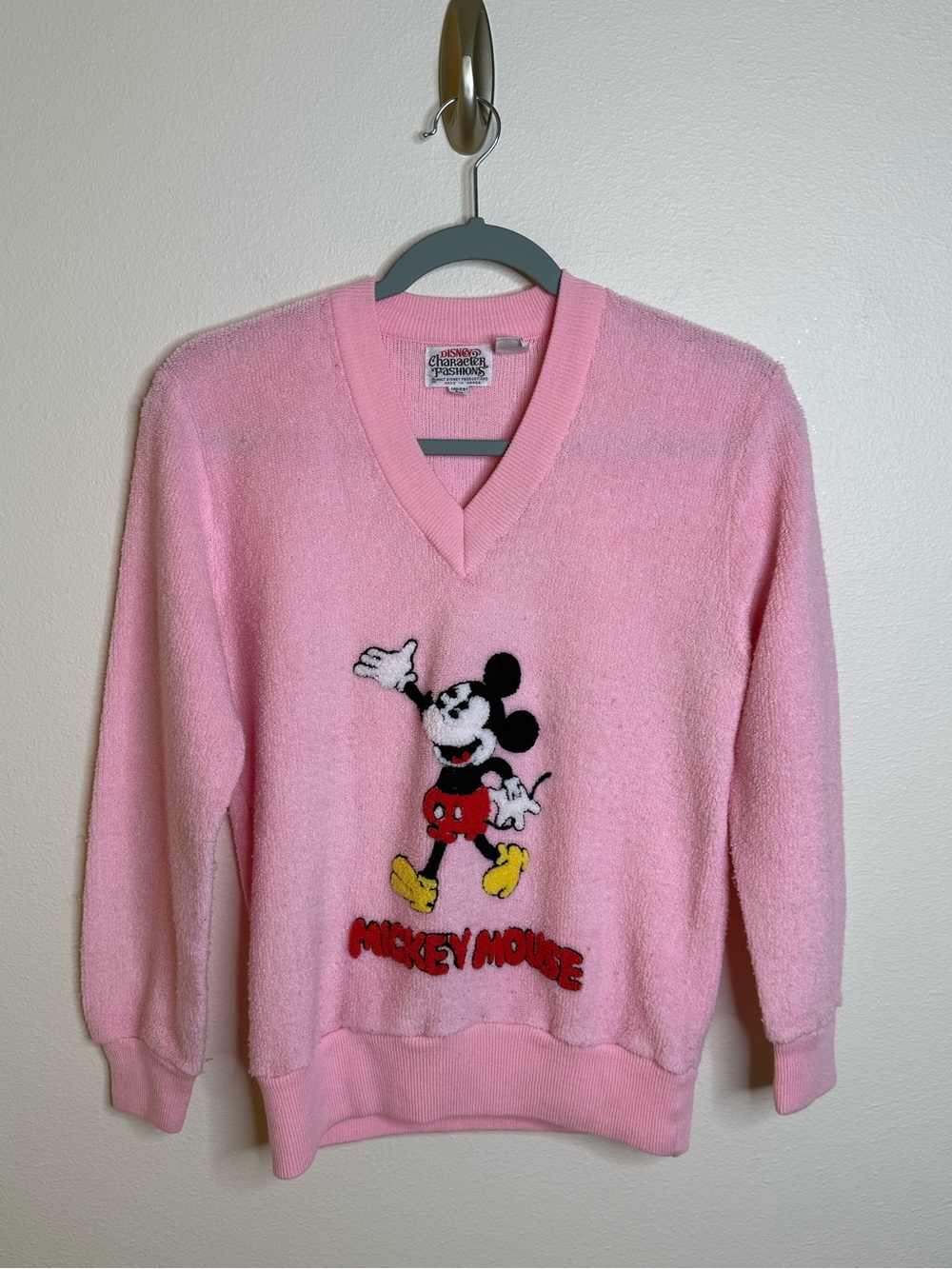 Vintage 80s Disney Character Fashions Mickey Mouse Pink Sweater Ladies L Korea
